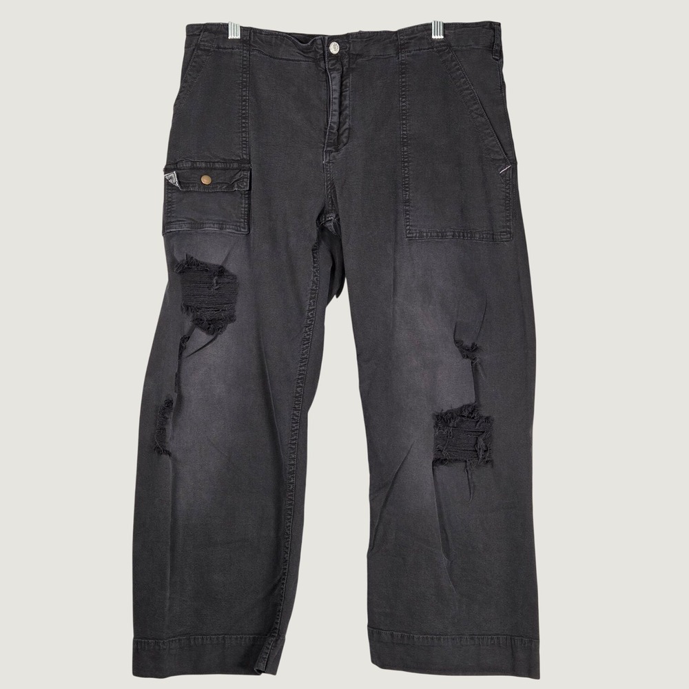 Pilcro Women 32 Cargo Wide Leg Pants Patch Pocket Black Distressed Anthropologie